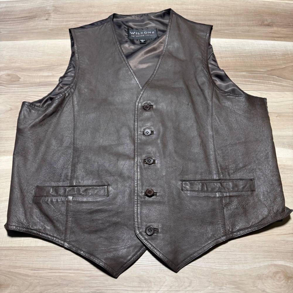 Wilsons Leather Vest Mens XL Brown Biker‎ Western Waistcoat RN 69426 Classic